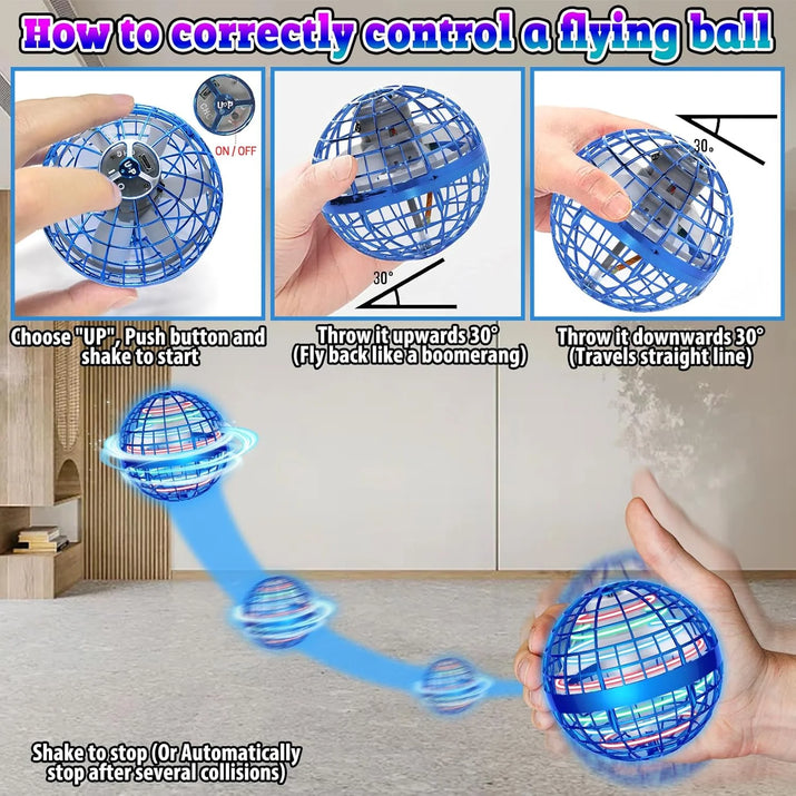 Flying Ball Toys, Hover Orb, Upgrade Flying Orb Mini Drone Floating Ball 360°Rotating LED Light Fly Spinner Cool Toys Magic Toy Safe for Kids Teen Adults Indoor Outdoor Flying Mini Drone